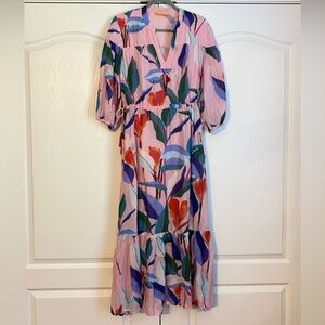 Oliphant Floral Lightweight Lined Maxi Dress with 3/4 Sleeves